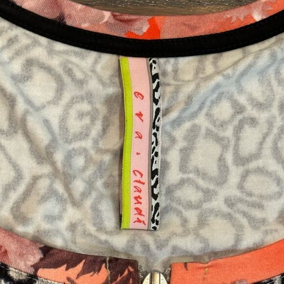 Eva & Claudi Cheetah Print Cardigan Sweater Floral Colar Zip Front Size Medium - Picture 8 of 10